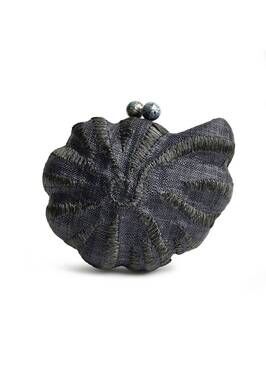 NEW EMM KUO women's kahala woven circular shell clutch in black